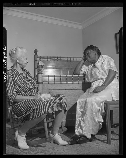 Daytona Beach, Florida. Bethune-Cookman College. Dr. Bethune and Mrs. Davis, a life-long friend, talking of the times when Dr. Bethune sold sweet potato pies to make a downpayment on the institution known now as Bethune-Cookman College