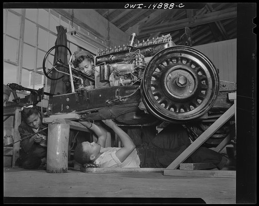 Daytona Beach, Florida. Bethune-Cookman College. NYA (National Youth Administration) students receiving training in automobile mechanics