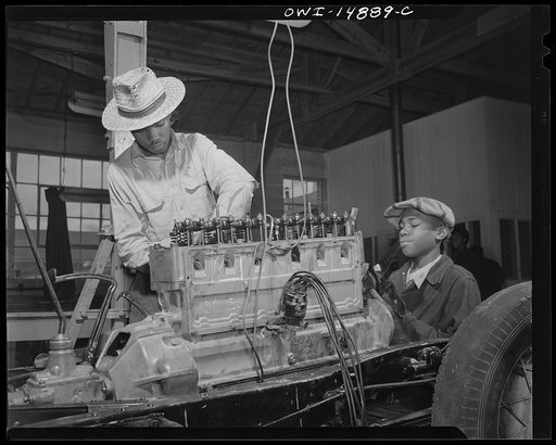 Daytona Beach, Florida. Bethune-Cookman College. NYA (National Youth Administration) students receiving training in automobile mechanics
