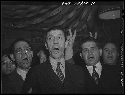 New York, New York. Saturday night gathering of the members of the Venetia Giulia fraternity, an International Workers' Order section made up of Italians from the southern section of Austria. The organization gives them sickness insurance and other benefits. Austrian-Italian-Americans singing songs 