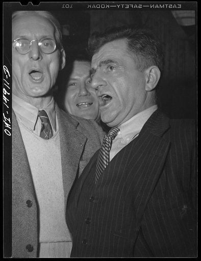 New York, New York. Saturday night gathering of the members of the Venetia Giulia fraternity, an International Workers' Order section made up of Italians from the southern section of Austria. The organization gives them sickness insurance and other benefits. Austrian-Italian-Americans singing songs 