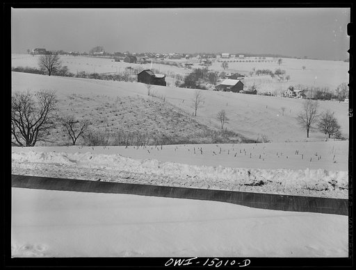 Pennsylvania section of the war emergency twenty-four inch pipeline to carry oil from Texas fields to eastern refineries, completed in July 1943. The pipeline cutting across Amish country