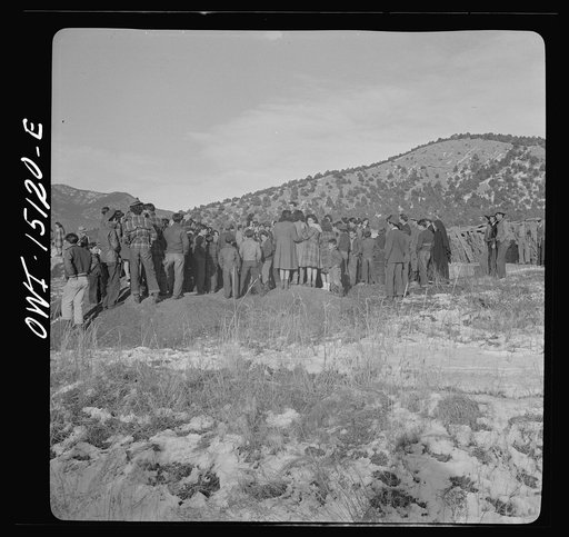 Penasco, New Mexico. Crowds gathering at the dedication ceremony of the new building for the clinic operated by the Taos County cooperative health association