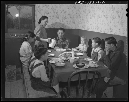 Untitled photo, possibly related to: Trampas, New Mexico. Supper time at the home of Juan Lopez, the majordomo (mayor) [i.e., steward