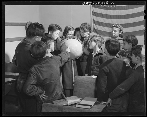 Trampas, New Mexico. A class in day school finding Trampas on the globe
