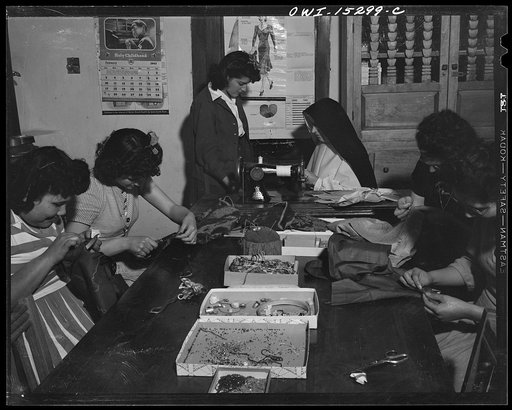 Untitled photo, possibly related to: Penasco, New Mexico. A domestic science class in a high school which is supported by the state but administered by the Roman Catholic church