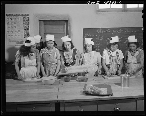 Untitled photo, possibly related to: Penasco, New Mexico. Domestic science class in a high school supported by the state, but administered by the Catholic Church