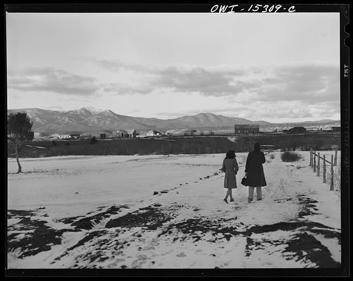 Llano Quemado (vicinity), New Mexico. In winter, the roads are so bad that the nurse from the clinic operated by the Taos County cooperative health association must walk in to make house calls