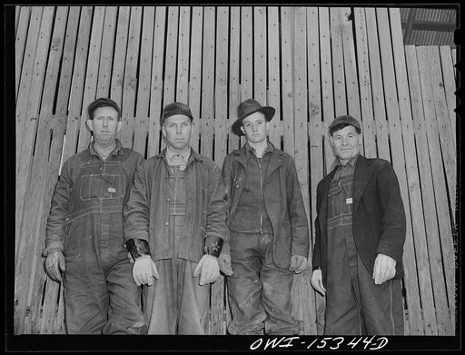 Rio Grande, Ohio. Farm workers Leighton Cassidy, John Floyd, Wayne Gibson and Albert McCune, in training at Rio Grande College