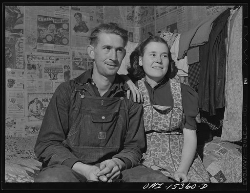Rio Grande, Gallia County, Ohio. Reed Hall and his wife in thier home in the hill section, before moving to 500 acre dairy farm where Mr. Hall received employment as a result of his training at Rio Grande College