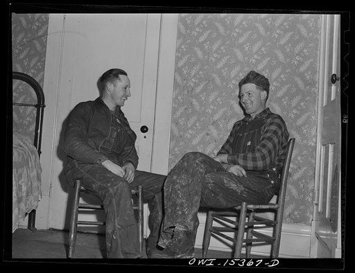 Rio Grande, Gallia County, Ohio. Jim Stevens and Samuel George, now located on Harry Linebaugh's dairy farm. They were neighbors in Russell County, Kentucky, attended the farm training school together, and have moved with their families to this farm in Ohio