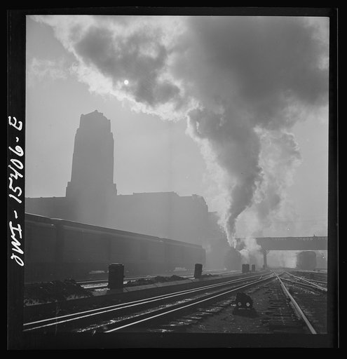 Untitled photo, possibly related to: Chicago, Illinois. Train coming into Union Station