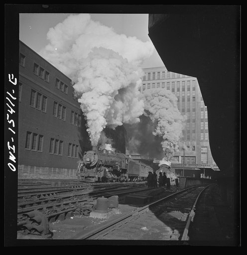 Chicago, Illinois. Train pulling out of the south side of the Union Station
