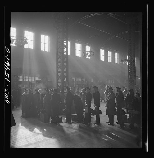 Chicago, Illinois. Lining up for train reservations in concourse at the Union Station