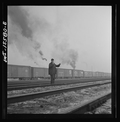 Calumet City, Illinois. Switchmen at Calumet City yard of the Indiana Harbor Belt Railroad