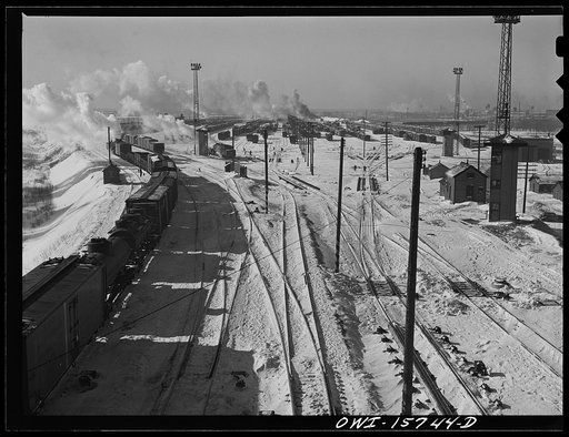 Chicago, Illinois. Looking west from the hump at the Belt Railway Company of Chicago clearing yards