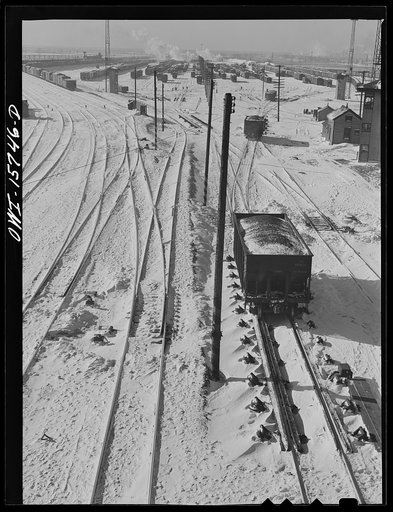 Chicago, Illinois. Looking west from the hump at the Belt Railway Company of Chicago clearing yards
