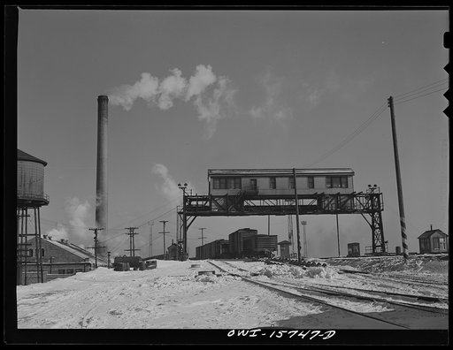 Chicago, Illinois. Bridge over the hump containing hump office clearing yard. Belt Railway Company of Chicago