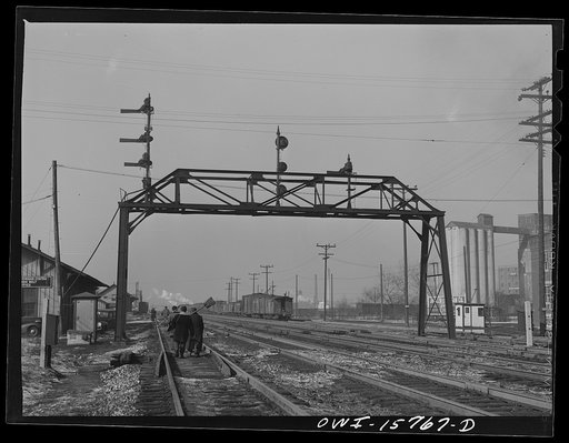 Hammond, Indiana. Section crews returning from work along the Michigan Central Railroad tracks