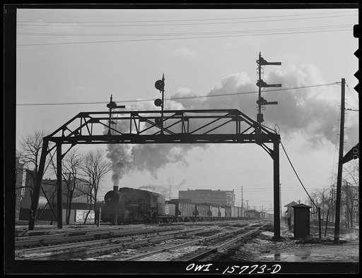 Hammond, Indiana. Indiana Harbor Belt Railroad train on the Michigan Central Railroad tracks. Both the Indiana Harbor Belt Railroad and the Michigan Central Railroad are subsidiaries of the New York Central Railroad