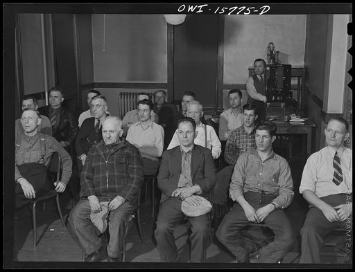 Gibson, Indiana. The railroad YMAC (Young Men's Christian Association) has regular movie showings every two weeks attended by the railroad workers of the vicinity