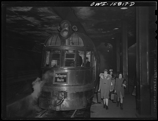 Chicago, Illinois. Passengers coming in on one of the Burlington Zephyrs at Union Station