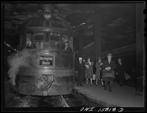Chicago, Illinois. Passengers coming in on one of the Burlington Zephyrs at Union Station