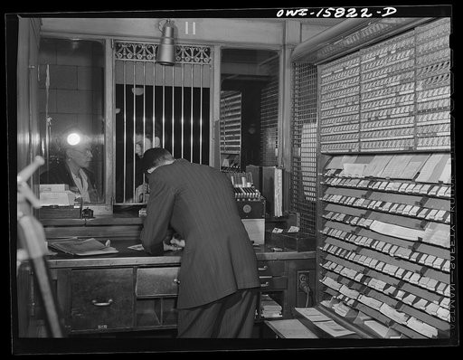 Chicago, Illinois. In a ticker seller's booth at Union Station