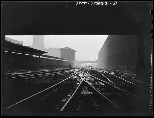 Untitled photo, possibly related to: Chicago, Illinois. Tracks leading into a station
