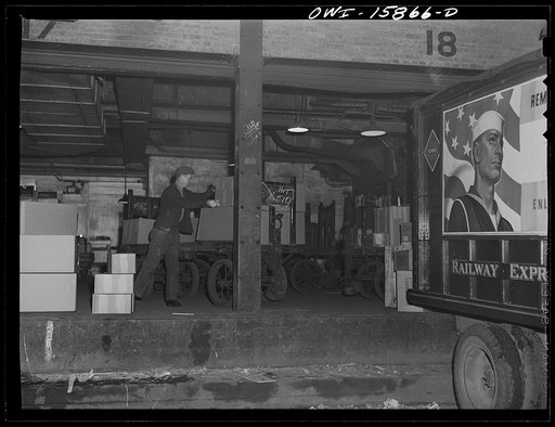 Untitled photo, possibly related to: Chicago, Illinois. Express, mail and baggage are handled below street level. There are over two miles of road underground for trucks and taxicabs at the Union Station