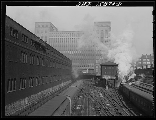 Untitled photo, possibly related to: Chicago, Illinois. Tracks leading into a station