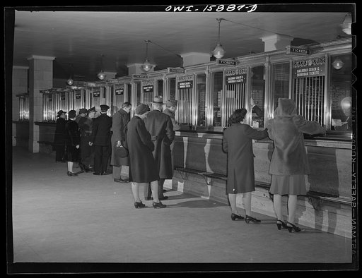 Chicago, Illinois. At the ticket windows of the Union Station