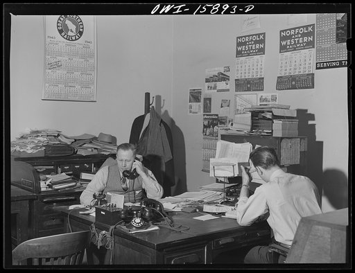 Chicago, Illinois. Mr. Stuhl, Chief of the Pennsylvania Railroad section of the reservation bureau of the Union Station. The bureau is used jointly by the Pennsylvania Railroad, Chicago, Burlington and Quincy route, Chicago, Milwaukee, Saint Paul and Pacific Railroad and Alton Railroad