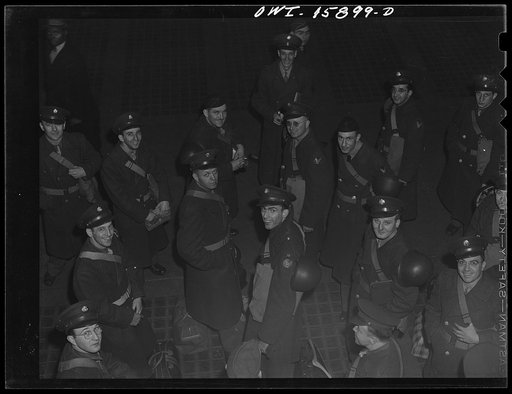 Chicago, Illinois. Soldiers waiting for train in the train concourse