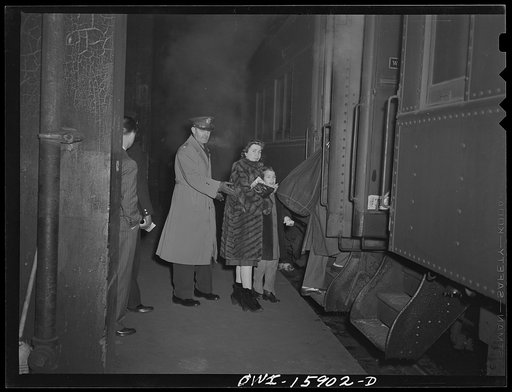 Chicago, Illinois. Passengers boarding a train at Union Station