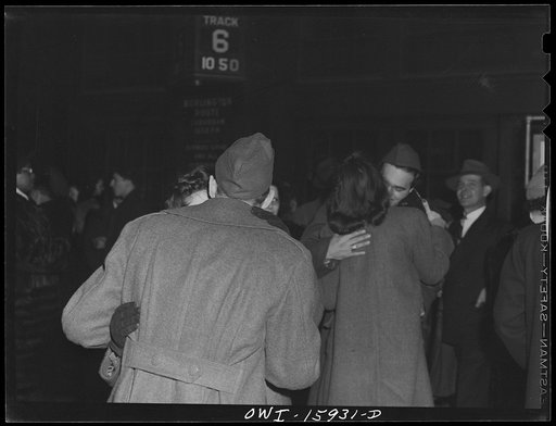 Chicago, Illinois. Soldiers going back to camp take leave of their sweethearts at the Union Station