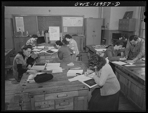 New York, New York. Industrial training for war work offered to women by New York University under United States government sponsorship. Class in blueprint reading. Many students get jobs even before they finish