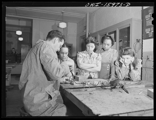 Untitled photo, possibly related to: New York, New York. Industrial training for war work offered to women by New York University under United States Government sponsorship. Teaching women to weld and solder