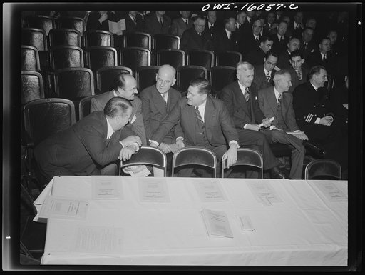 Detroit, Michigan. Kanzler and MacCauley, of the Packard Motor Car Company; Keller of the Chrysler Corporation; Wilson of the General Motors Corporation at an early meeting of the Automobile Council for War Production
