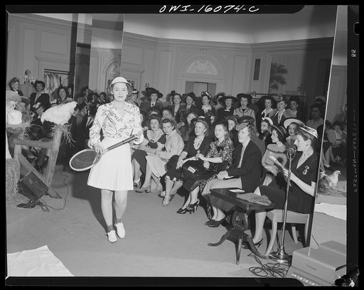 Detroit, Michigan. Style show of clothes worn by better-dressed office workers, presented by the Chrysler Girls' Club of the Chrysler Corporation at Saks Fifth Avenue store