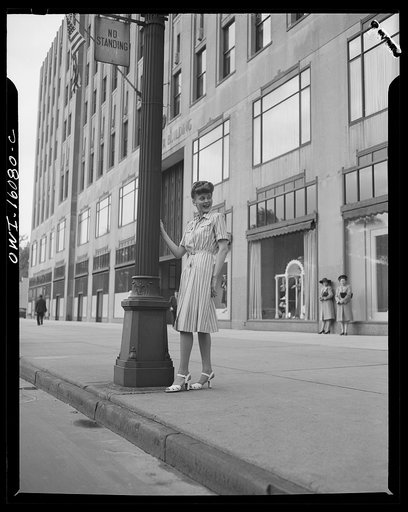 Detroit, Michigan. Style show of clothes worn by the better-dressed office workers, presented by the Chrysler Girls' Club of the Chrysler Corporation at Saks Fifth Avenue