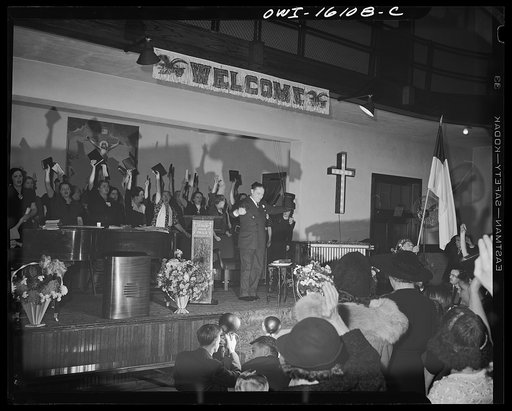 Toledo, Ohio. Evangelical church ceremony at which the preacher delivered a hysterical speech, and then burned a copy of Hitler's Mein Kampf