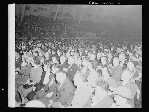 Detroit, Michigan. Audience at an entertainment at a scrap salvage rally sponsored by the Work Projects Administration (WPA) at the state fairgrounds
