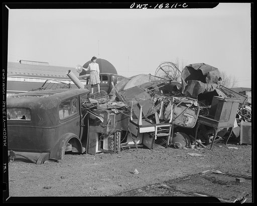 Untitled photo, possibly related to: Detroit, Michigan. Scrap collected for salvage at a rally sponsored by the Work Projects Administration (WPA) at the state fairgrounds