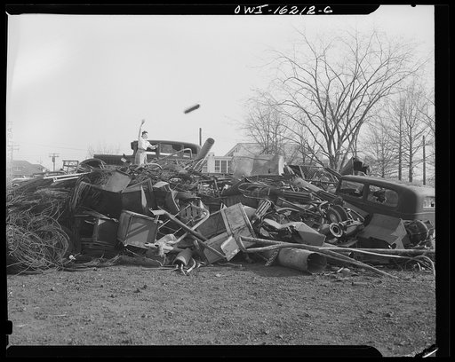 Untitled photo, possibly related to: Detroit, Michigan. Scrap collected for salvage at a rally sponsored by the Work Projects Administration (WPA) at the state fairgrounds