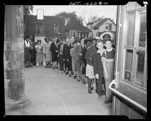 Detroit, Michigan. Line waiting to register for sugar rationing books