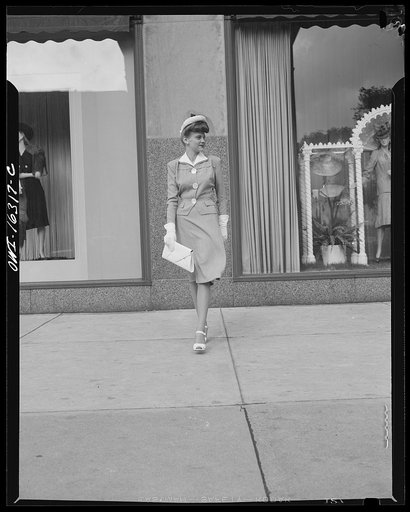 Untitled photo, possibly related to: Detroit, Michigan. Style show of clothes worn by better-dressed office workers, presented by the Chrysler Girls' Club of the Chrysler Corporation at Saks Fifth Avenue store