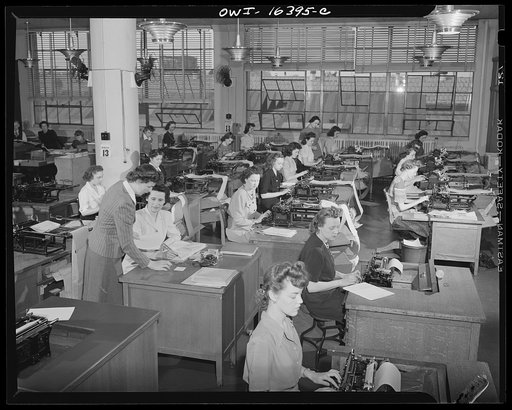 Detroit, Michigan. Office workers at work at the Chrysler Corporation