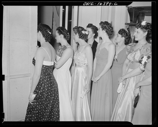 Detroit, Michigan. Girls in formal clothes at a hair styling show
