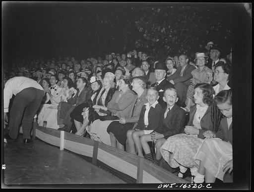 Detroit, Michigan. A Venetian night party at the Detroit yacht club, whose members represent the wealthier class of manufacturers and their friends. Crowd watching an outdoor circus